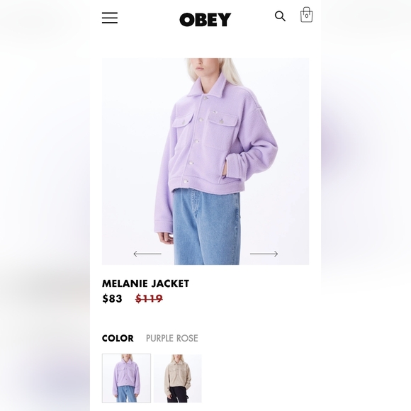 NWT OBEY Melanie Fleece Trucket Jacket Size M in Purple Rose - Picture 13 of 13